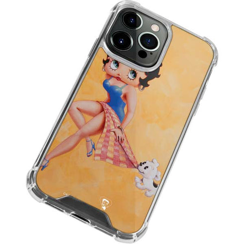 Betty Boop With Puppy Orange Background iPhone 14 Pro Clear Case